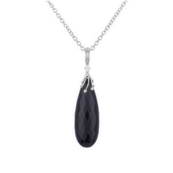 988-10164:18K WHITE GOLD ONYX & DIAMOND PENDANT W/