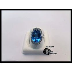 876-10845:10K WHITE GOLD BLUE TOPAZ & DIAMOND RING