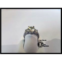 14K WHITE GOLD DIAMOND TRINITY RING FILAGREE STYLE