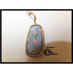 946-10523:14K WHITE GOLD OPAL & DIAMOND PENDANT