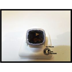 984-10067:14K WHITE GOLD CITRINE & DIAMOND RING