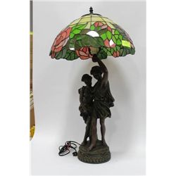 BRONZE BOY & GIRL TIFFANY STYLE SHADE LAMP