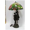 Image 1 : BRONZE BOY & GIRL TIFFANY STYLE SHADE LAMP