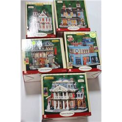 5 PC LEMAX LIGHTED BUILDING ORNAMENTS
