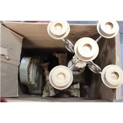 BOX OF SHOWHOME DECORATIONS/CANDLE HOLDERS ETC