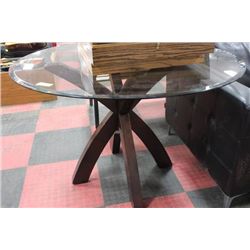 SHOWHOME ROUND GLASSTOP WOOD BASE TABLE