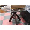 Image 1 : SHOWHOME ROUND GLASSTOP WOOD BASE TABLE