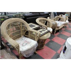 WICKER SET INCLUDES SOFA W/ (2) MATCHING CHAIRS,