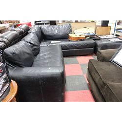 BLACK LEATHER SECTIONAL W OTTOMAN
