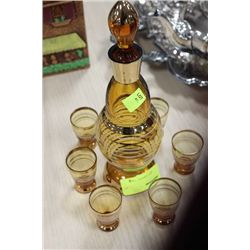 ESTATE AMBER GLASS DECANTER AND SHOT GLASS SET