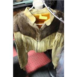LADIES BEAVER AND MOOSE HIDE SHORT FRINGED JACKET