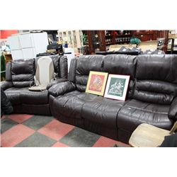 USED BROWN LEATHER RECLINING SOFA W/ LOVE SEAT