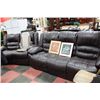 Image 1 : USED BROWN LEATHER RECLINING SOFA W/ LOVE SEAT