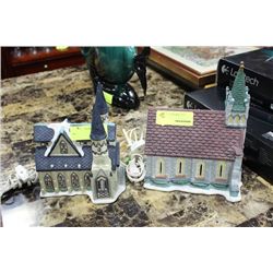 2 PORCELAIN LIGHT UP CHRISTMAS HOUSES