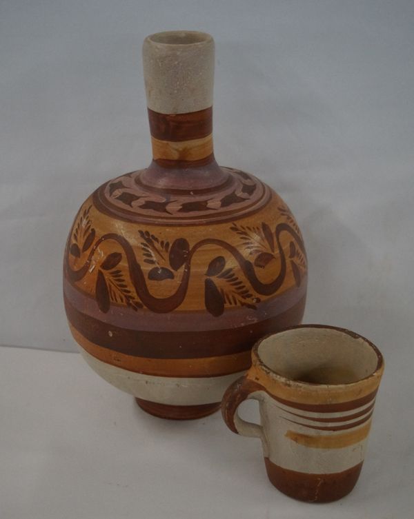 Mexican Pottery Water Jug and Cup