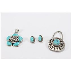 Sterling Silver Two Pendants and Earring Set
