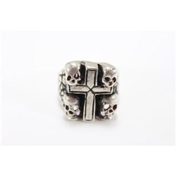 Sterling Silver Skull Ring with Cross