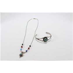 Sterling Silver Multi Colored Necklace and Bracelet