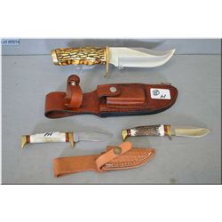 Lot of Two Items : Schrade Mod 171 UH Hunting Knife w/leather sheath [ missing sharpening stone ] - 