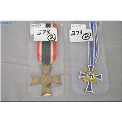 Lot of Two Nazi Awards : War Merit Medal Bronze 2 nd class without swords - Nazi Mother's Cross in g