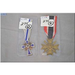 Lot of Two Nazi Awards : War Merit Medal , Bronze 2 nd class with swords - Mother's Cross in bronze