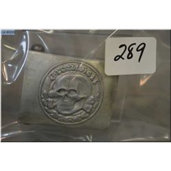 Nazi Death Head Belt Buckle w/script writing FRONTHER