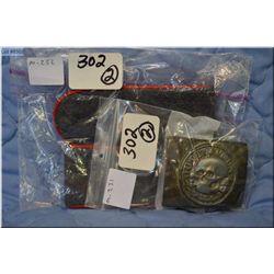 Lot of Nazi Items ; Nazi Death Head Belt Bucklet [ maker marked Gott Mit Uns, zinc version ] - Pair 