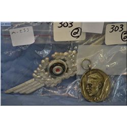 Lot of Two Nazi Items : Nazi Cap Device Luftwaffe Cap Device [ fasteners intact  ] - Medal features 