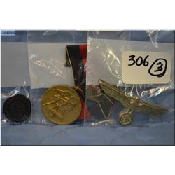 Lot of Three Nazi Items : Nazi Transportation Button [ has Swastika surrounded by wheel ] - Nazi Sud