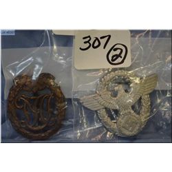 Lot of Two Nazi Items : Nazi Police Cap Device w/both pins intact, Makers marked ZS [ nice early exa