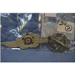 Lot of Two Nazi Awards : Nazi Sports Award in silver [ maker's marked W. REDO ] - Luftwaffe Cap Devi