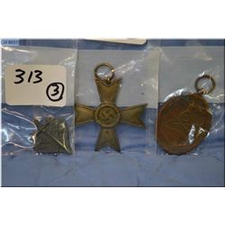 Lot of Three Nazi Items : Nazi West Wall Medal [ medal does not have the ribbon ] - Nazi Pin [ pin h