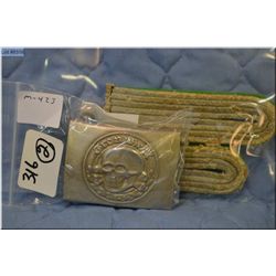 Lot of Two Nazi Items : Nazi Death Head Belt Buckle w/Frontier inscribed on it [ Makers marked RZM ]