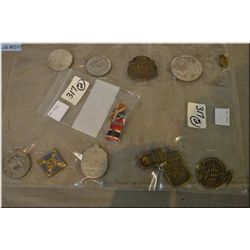 Nazi Items ; Collection of 10 Nazi Tinnies & a child's toy flag of Kriegsmarine General Staff [ some