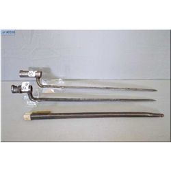 Lot of Two Spike Bayonets : One has some markings w/scabbard Marked 315 98 Dated 1887 - One has four