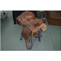 Western Leather Riding Saddle [ Stamped Serial # 650, good useable condition ]