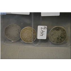 Lot of Three Items : Ecuador Coin Ca 1839 2 Reales - Columbia Coin Ca 1821 2 Reales - 1849 Columbia 