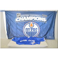 Lot of Two Items : Raffi Torres Autographed 2006 Oiler's Western Conference Championship Flag - Lawr