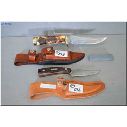 Lot of Two Schrade Hunting Knives :  [ Uncle Henry w/leather sheath & sharpening stone - Old Timer M