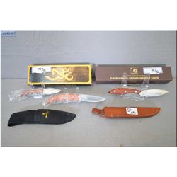 Lot of Two  Items : Browning Mod 322585 Rose Wood 2 Knife Combo Set w/double sheath w/orig box - Rus
