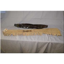 Lot of Two Items : Winchester Cheyenne Commemorative fringed leather scabbard & antique Double Pouch