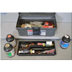 Box Lot : Rubber Maid Case w/various black powder muzzle loading equipment : ball starter, tips, .50