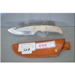 Elk Stag Gut Hook Hunting Knife w/leather sheath Ser # BF 2526