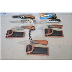 Bag Lot : Six Folding Knives [ Browning, Fighter Plus w/box - 3 Boda w/nylon cases - Deer scene on h