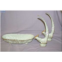 Three Pce Vintage Ceramic Pheasants & Bowl [marked 994 U.S.A. Calif ]
