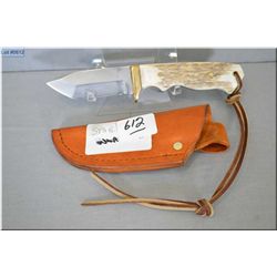 Stag Hunting Knife w/leather sheath, Ser # BF 2539