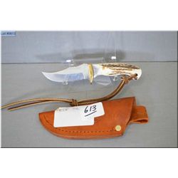 Elk Stag Small Hunting Knife w/leather sheath Ser # BF 2514