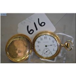 Waltham gold filled florarl engraved hunting case watch, the case by Cashier, A.W.C. Co. has a name 