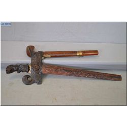 Lot of Two Items : Gun  Shaped Unusual Oriental style Carving Knife & Fork Set , in carved wood & br