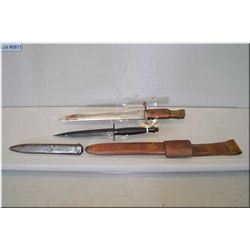 Lot of Two Items : Ross Rifle Bayonet 1907 w/leather wrapped scabbard & frog - Fairbourne Knife pain